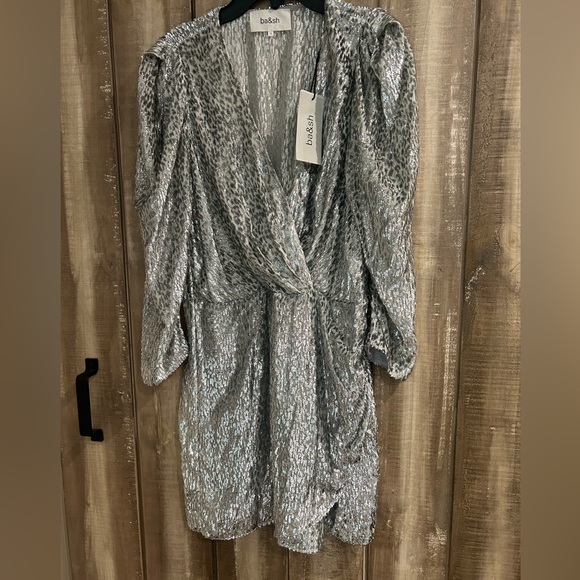 NWT BA&SH Divina Flocked Metallic Dress, L - Picture 2 of 8